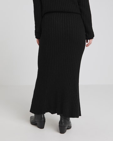 Black Rib Flared Hem Knitted Maxi Skirt