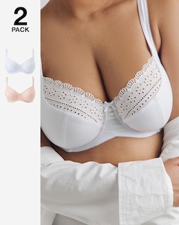 Pretty Secrets (2 Pack) Jane Broderie Wired Full Cup Bras (C-L) Blush/White
