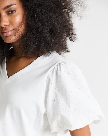 Simply Be White Broderie Sleeve V Neck T-Shirt
