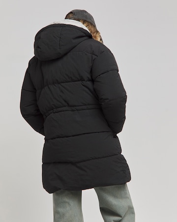 Black Waist Detail Longline Padded Jacket