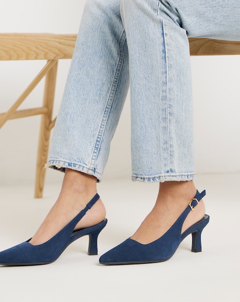 Verona Suede Pointed Toe Slingback Heels - Extra Wide Fit (EEE)