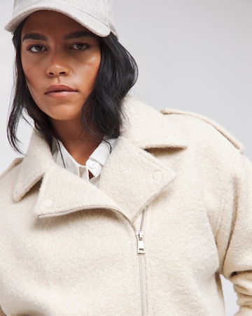 Ecru Boiled Faux Wool Biker