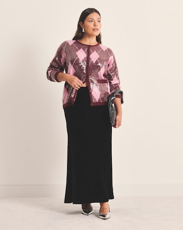 Simply Be Argyle Crew Neck Clear Sequin Cardigan
