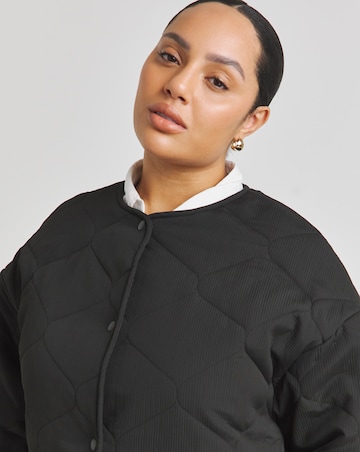 Simply Be Black Textured Quilted Round Collar Jacket