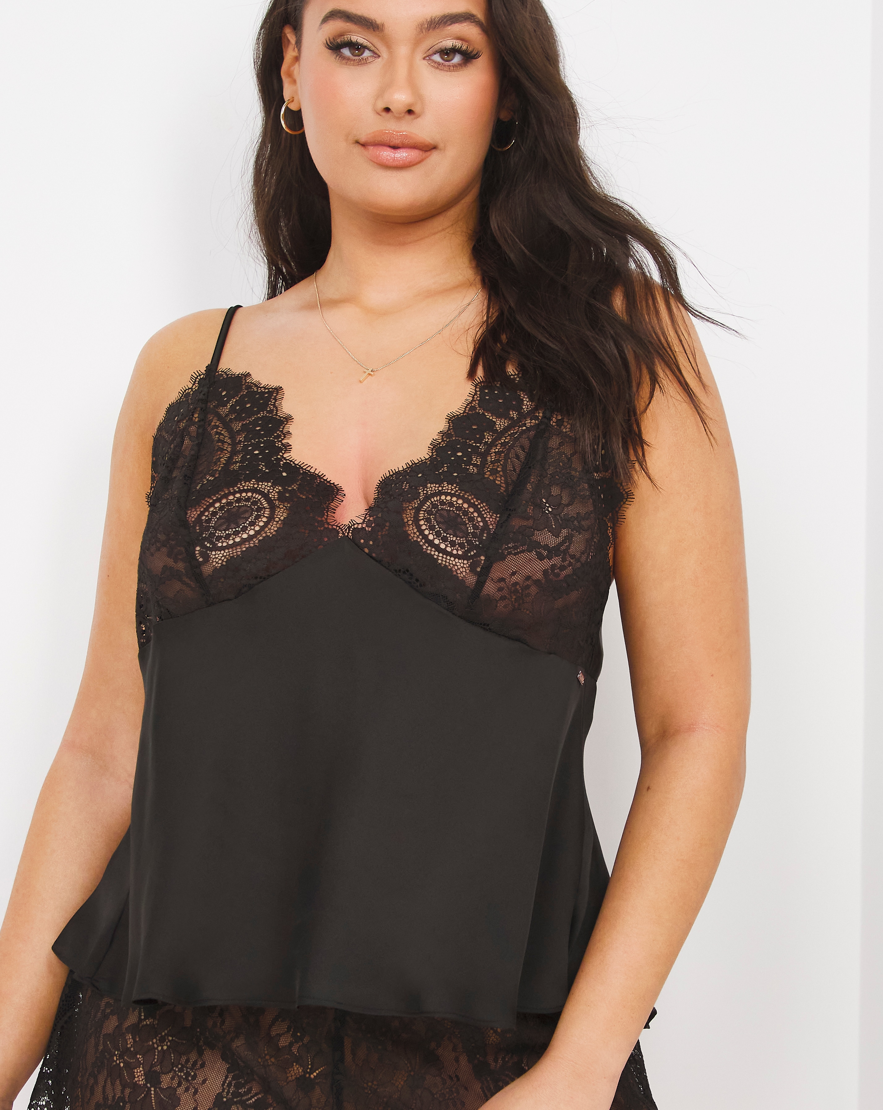 Figleaves Adore Lace & Satin Tie Back Cami & Short Set | Simply Be