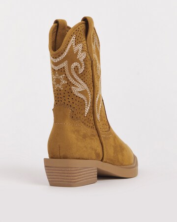 Betsy Western Cowboy Laser Cut Ankle Boots Extra Wide EEE Fit