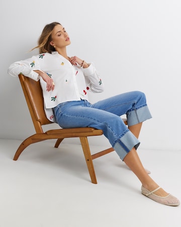 White Embroidered Fruit Shirt