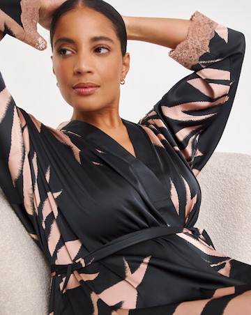 Figleaves Stretch Satin Lace Kimono Gown