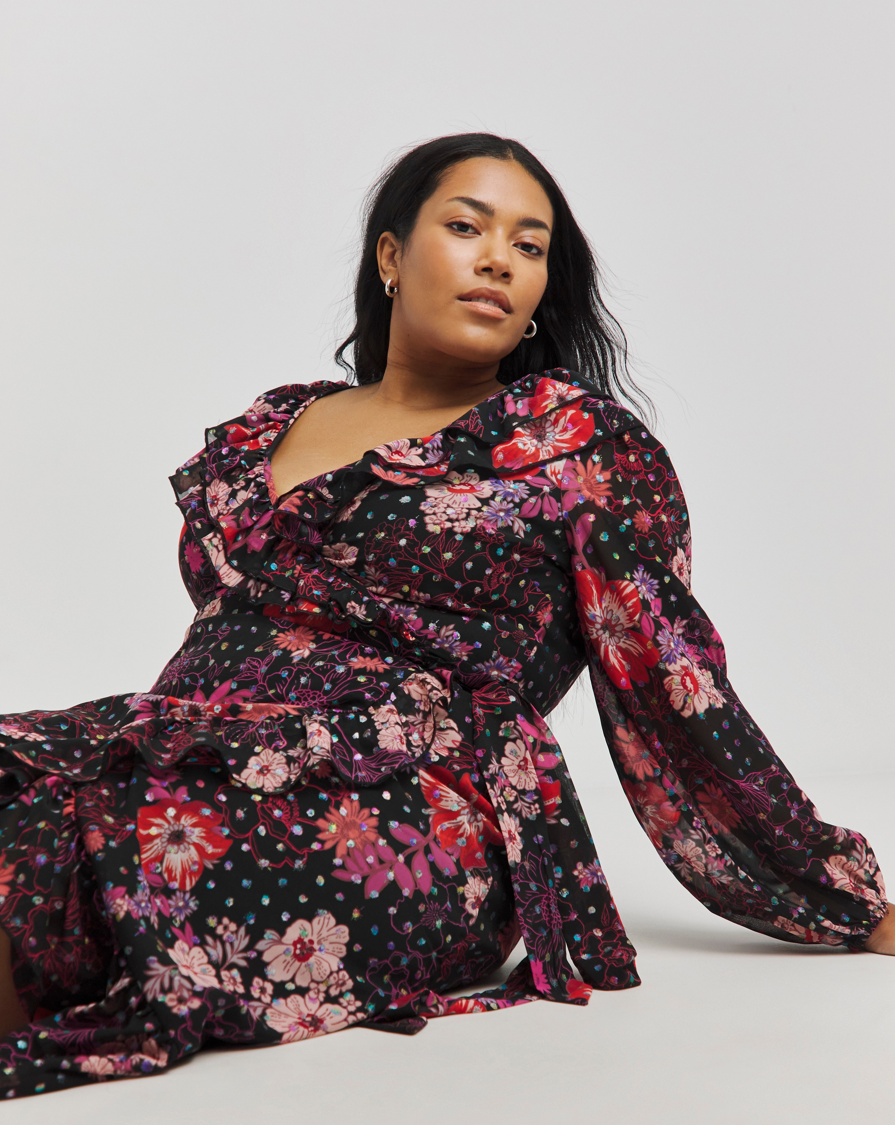 Floral Foil Printed Wrap Midi Dress Simply Be