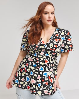 Animal Print V Neck Tea Blouse