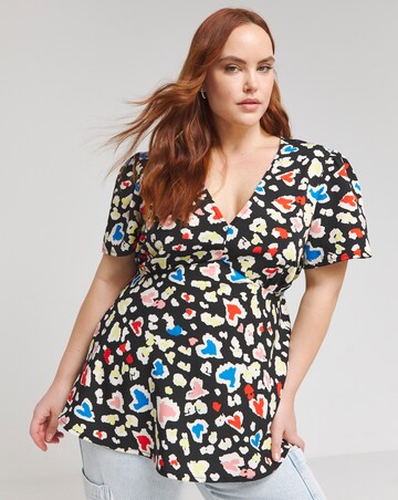 Animal Print V Neck Tea Blouse