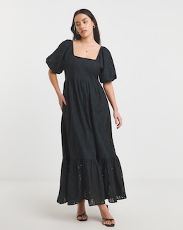 Simply Be Black Square Neck Broderie Maxi Dress
