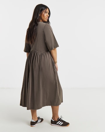 Simply Be Chocolate Acid Wash Boxy Sleeve Midi Dress With Pockets