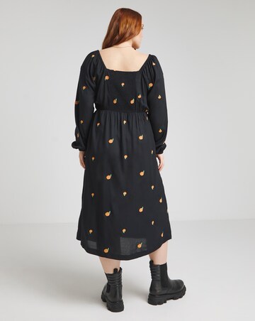 Embroidered Peach Midi Dress With Shirred Back