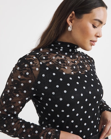 Black Spot Print Lace Top