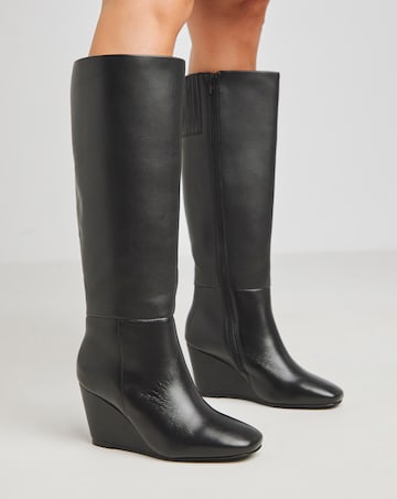 Jocelyn Leather Wedge Boots Wide E Fit Curvy Calf