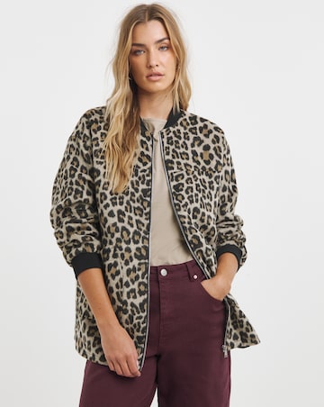Leopard Print Soft Zip Through Bomber Jacket