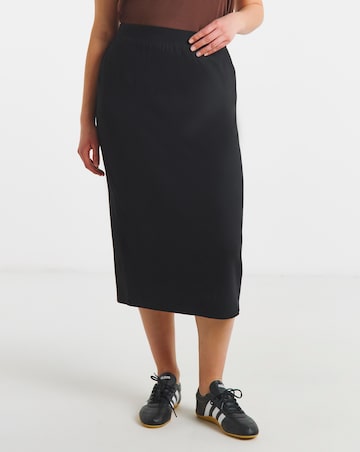 Black Jersey Tube Midi Skirt