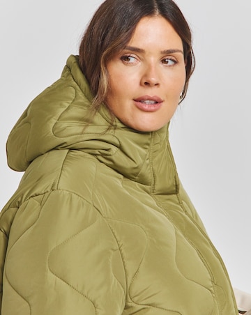 Khaki Zig Zag Quilt Longline Coat