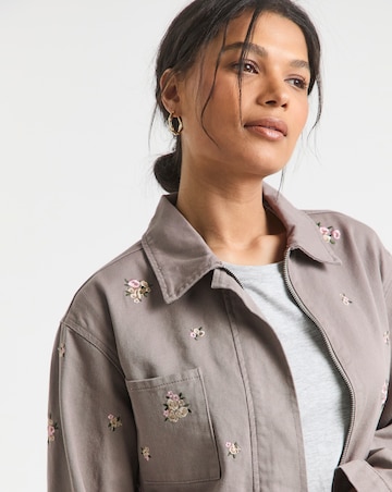 Simply Be Neutral Floral Embroidered Utility Shacket