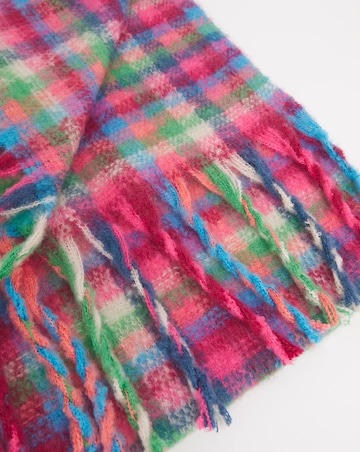 Bright Check Fluffy Blanket Scarf