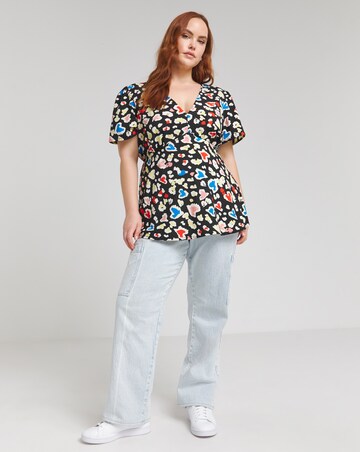 Animal Print V Neck Tea Blouse