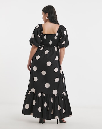 Mono Spot Print Printed Cotton Poplin Maxi Dress