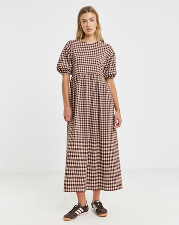 Simply Be Brown Gingham Waffle Bow Back Midi Dress