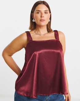 Satin Square Neck Ruched Cami