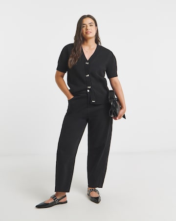 Black Bow Button Short Sleeve Cardigan