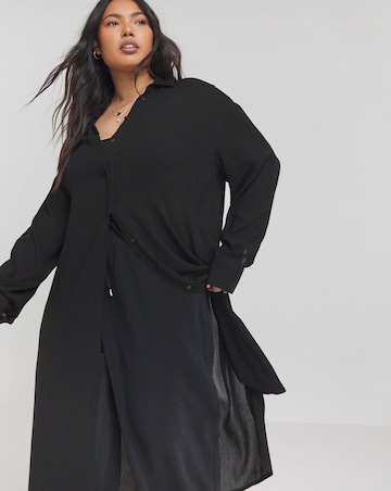Simply Be Black Longline Crinkle Long Sleeve Shirt