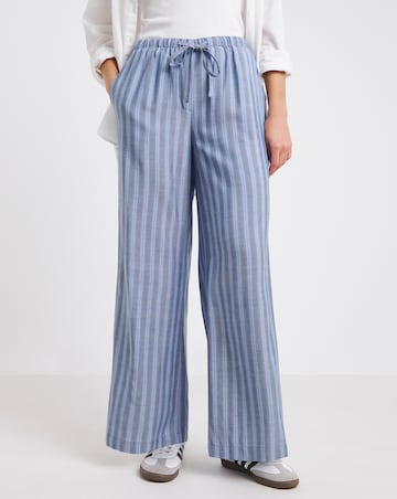 Simply Be Blue Stripe Tie Waist Linen Look Wide Leg Trouser