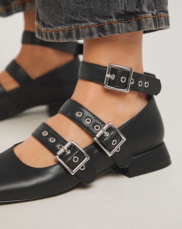 Garcelle Multi Strap Buckle Block Heel Shoes Extra Wide EEE Fit
