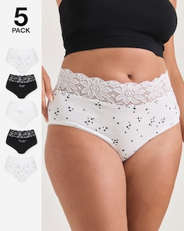 Pretty Secrets (5 Pack) Lace Top Full Fit Knickers Heart Print