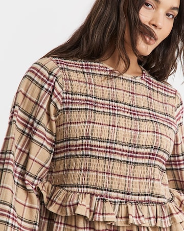 Native Youth Brushed Check Midaxi with Shirred Bust and Frill Tiers
