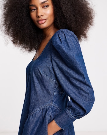 Mid Blue Long Sleeve Mini Dress