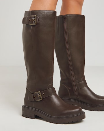 Eden Buckle Detail Knee High Boots Extra Wide EEE Fit Curvy Calf