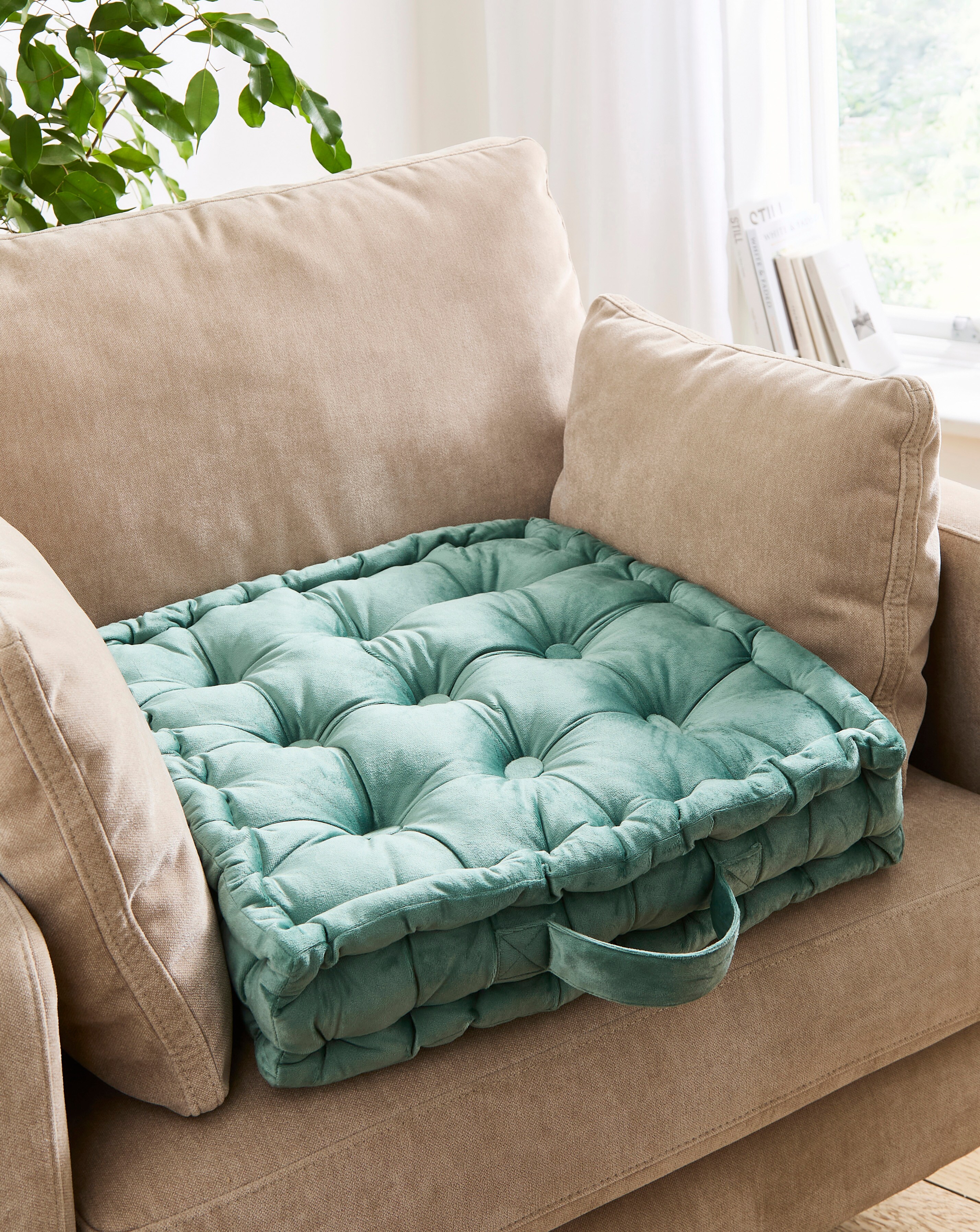 Velvet Padded Booster Seat Cushion - Eucalyptus