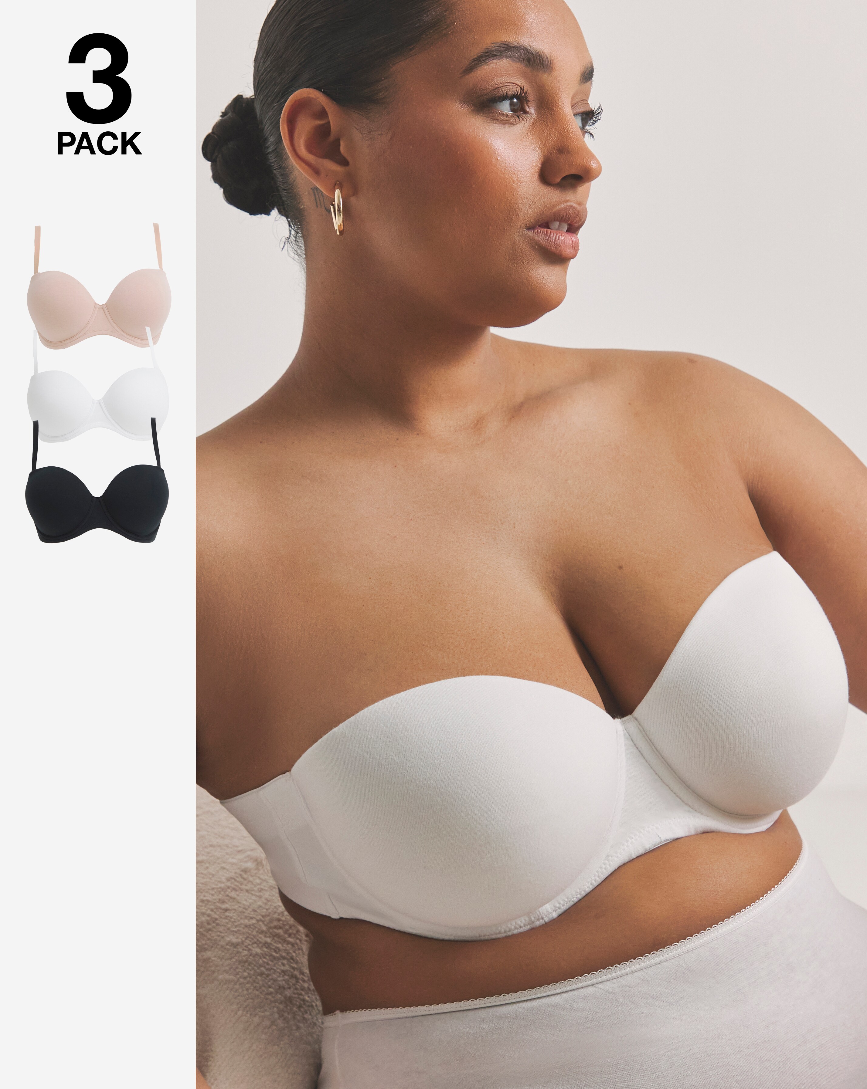 Pretty Secrets (3 Pack) Cotton Multiway Wired Bras (B-F) Black/White/Blush