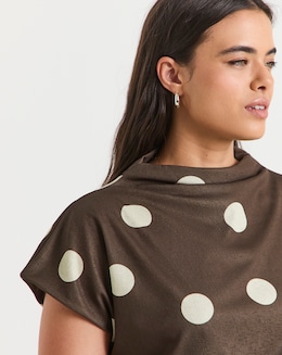 Chocolate Spot Slash Neck Mesh Top