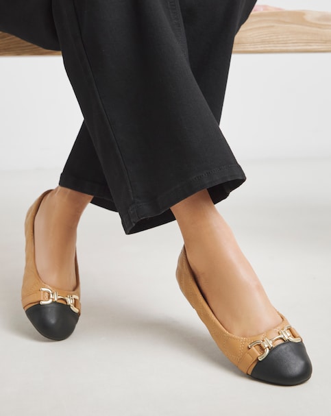 Harmony Toe Cap Snaffle Trim Ballerina Shoes - Extra Wide Fit (EEE)