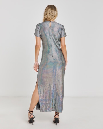 Silver Irredescent Foil Midi Column Dress