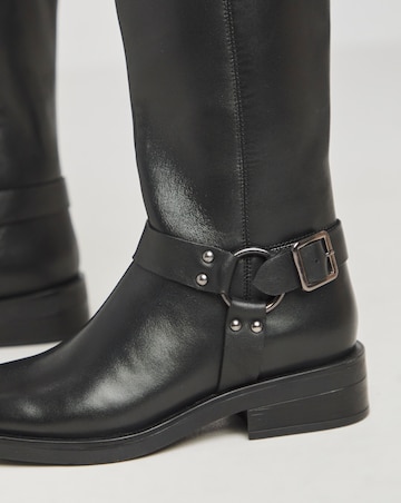 Naira Leather Over Knee Western Biker Boots - Wide Fit (E) & Super Curvy Calf