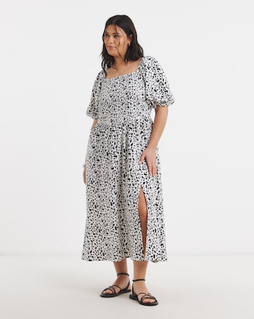 Waffle Shirred Midi Dress