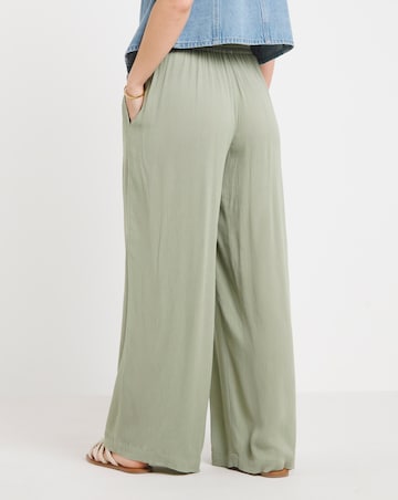 Khaki Crinkle Wide Leg Trousers