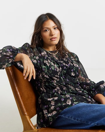 Floral Print Georgette Shirred Blouse
