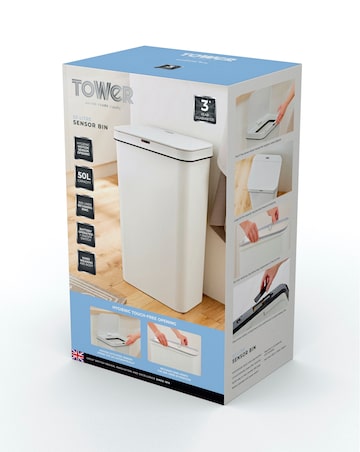 Tower 50L Rectangular Sensor Bin White