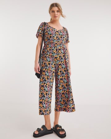 Ditsy Floral Print Supersoft Sweetheart Neck Jumpsuit