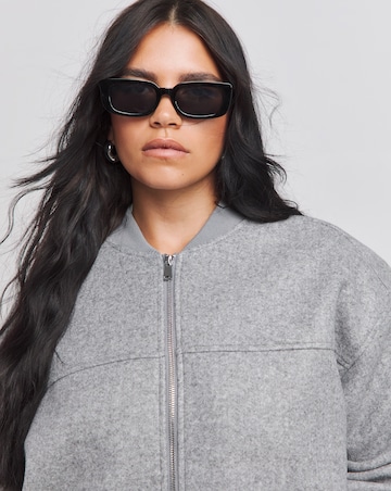 Grey Marl Faux Wool Zip Through Bomber Jacket