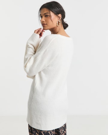 Ivory Slouchy V Neck Longline Jumper